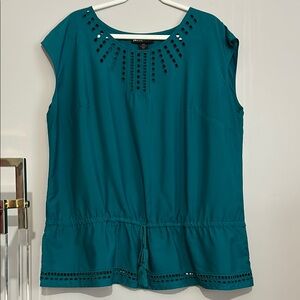 Lane Bryant 18/20 drop waist drawstring Teal Sleeveless cap sleeve cutout tank